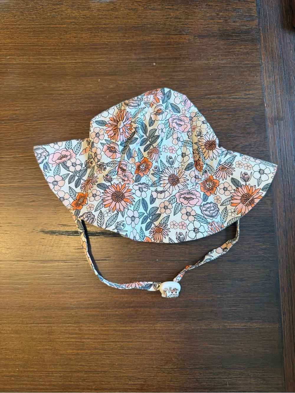 Kids Floral Sun Hat in Pink & Orange - Adjustable Chin Strap